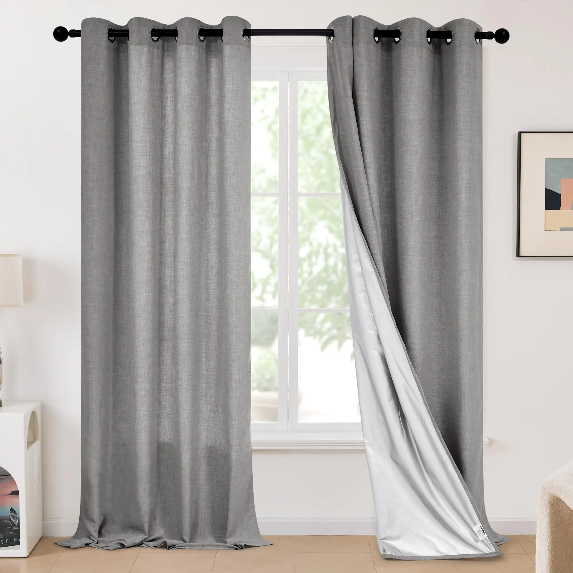 Deconovo 2-Panel Double-Layer Lightweight Linen Curtains - TPU Coated, Thermal Insulated Privacy Grommet Drapes for Living Room, Room Decor Curtain, Privacy Grommet Curtains