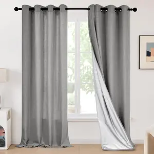 Deconovo Double-Layer Lightweight Linen Curtains - 2 Panels Set with TPU Coating, Thermal Insulated Grommet Drapes for Living Room