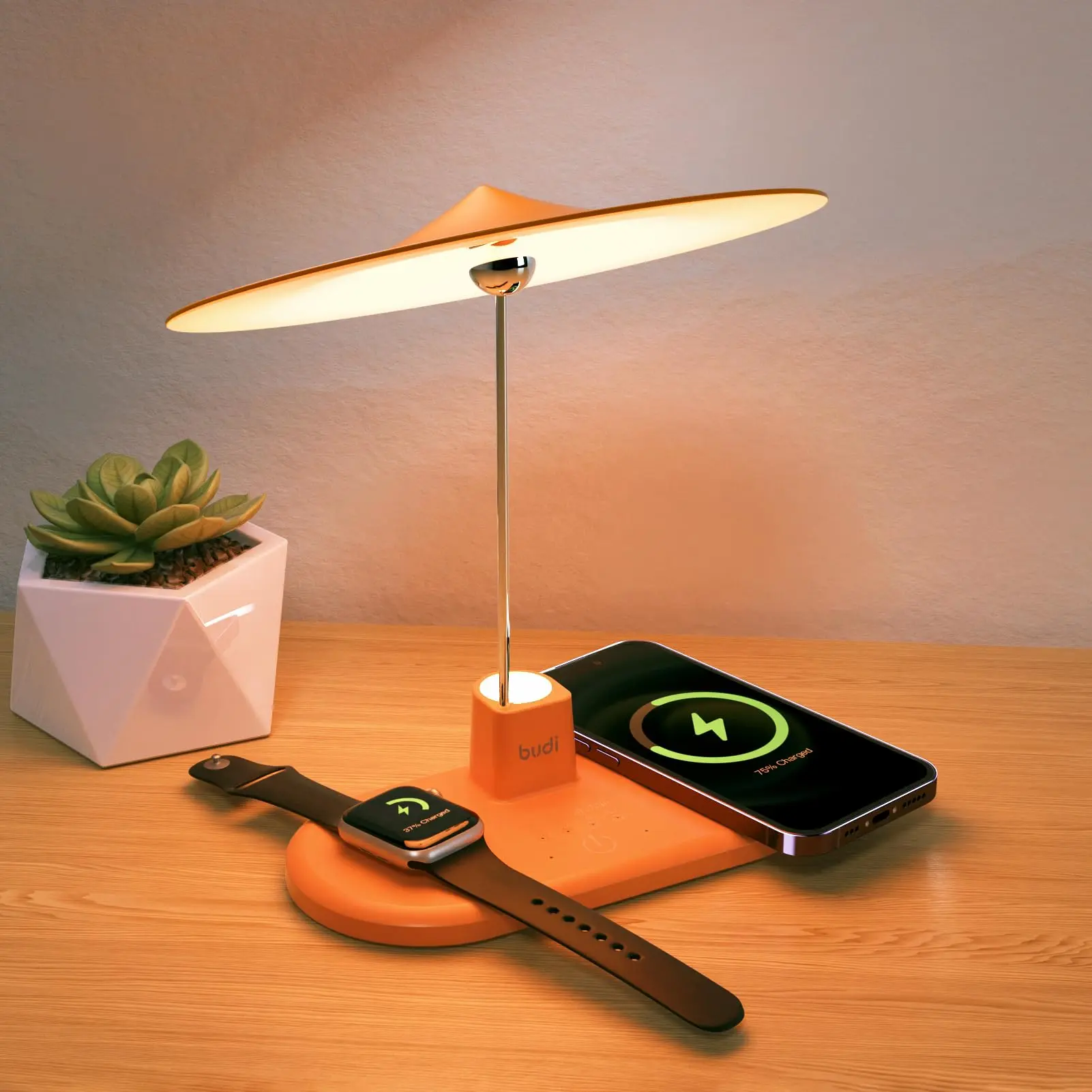 Multifunctional Table Lamp with Wireless Charger, 3 in 1 Charging Station, Dimmable Bedside Lamp, Touch Lamp for Living Room, Home