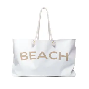 Beach Weekender Bag – Large White Beach Tote with Rope Handles