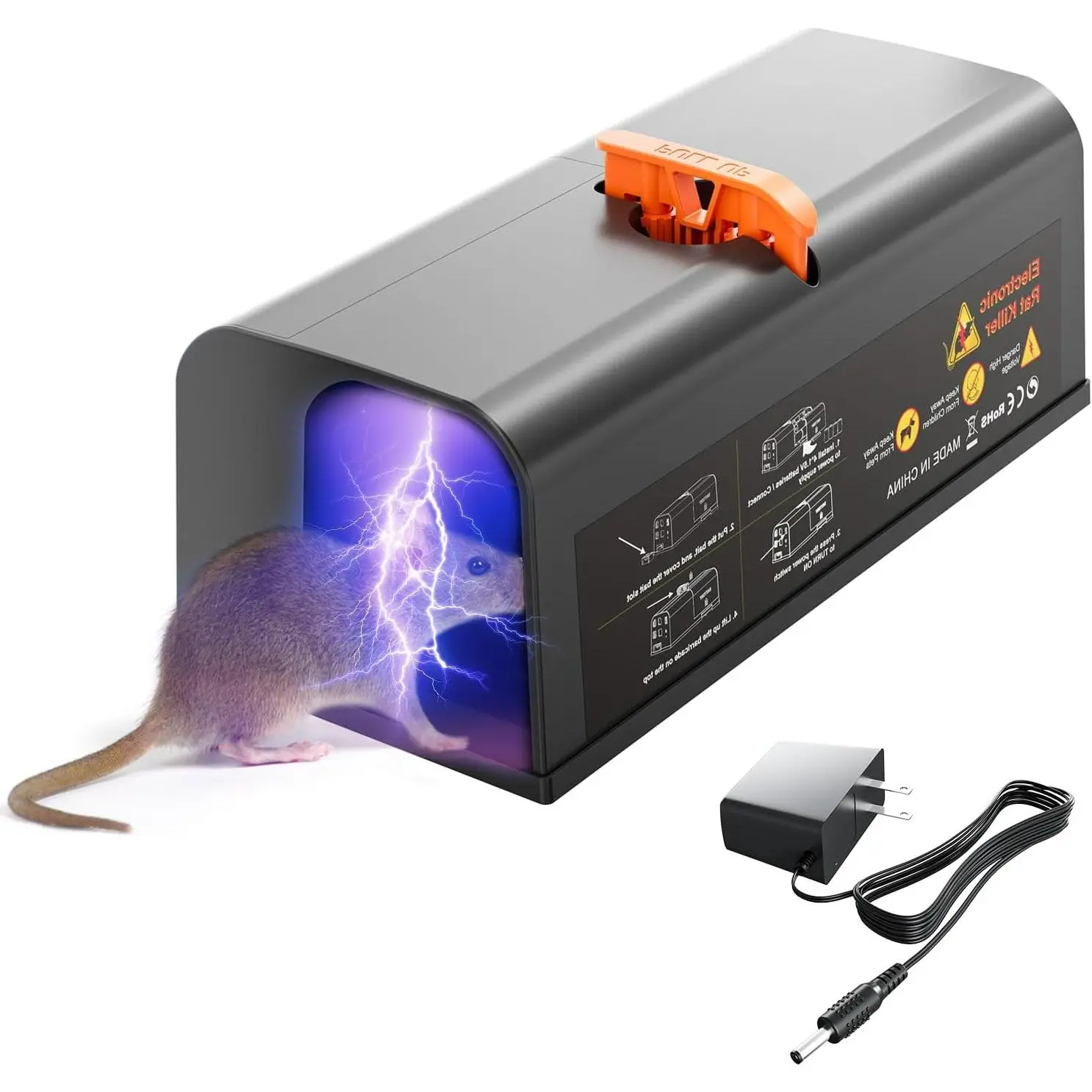 Electric Mouse Traps - Indoor Rats Trap Killer - Reusable Eliminate Rodent Zapper - Rechargeable Mice Trap Catcher for Home with Powerful Voltage Instantly Kills Rodent in Room,Kitchen,Garage (Black) Light Set Household Items