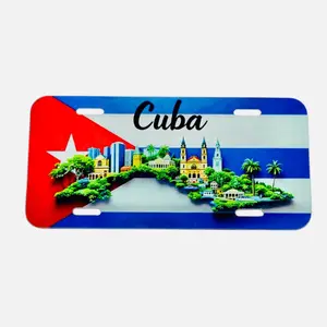 Mini chapa imantada para frigorífico 6x3. Bandera con isla de Cuba en 5D. Signage Sliding Magnetic Sign
