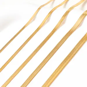 Gold snake bone chain, gold blade chain, flat snake blade necklace chain
