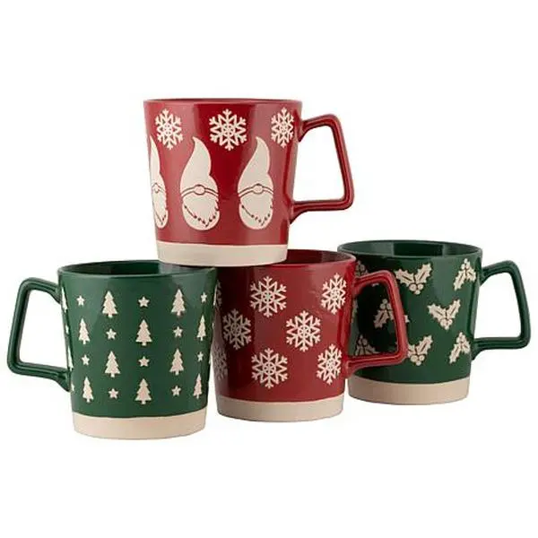 10 Strawberry Street Assorted Red and Green Holiday Mugs 4-Pack