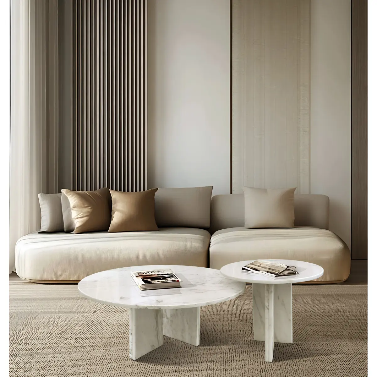 Genuine Luxury Marble Round Coffee Table Set - Small Indoor Living Room Table, Natural Stone Decor, Easy-Assemble Furniture with Unique Character