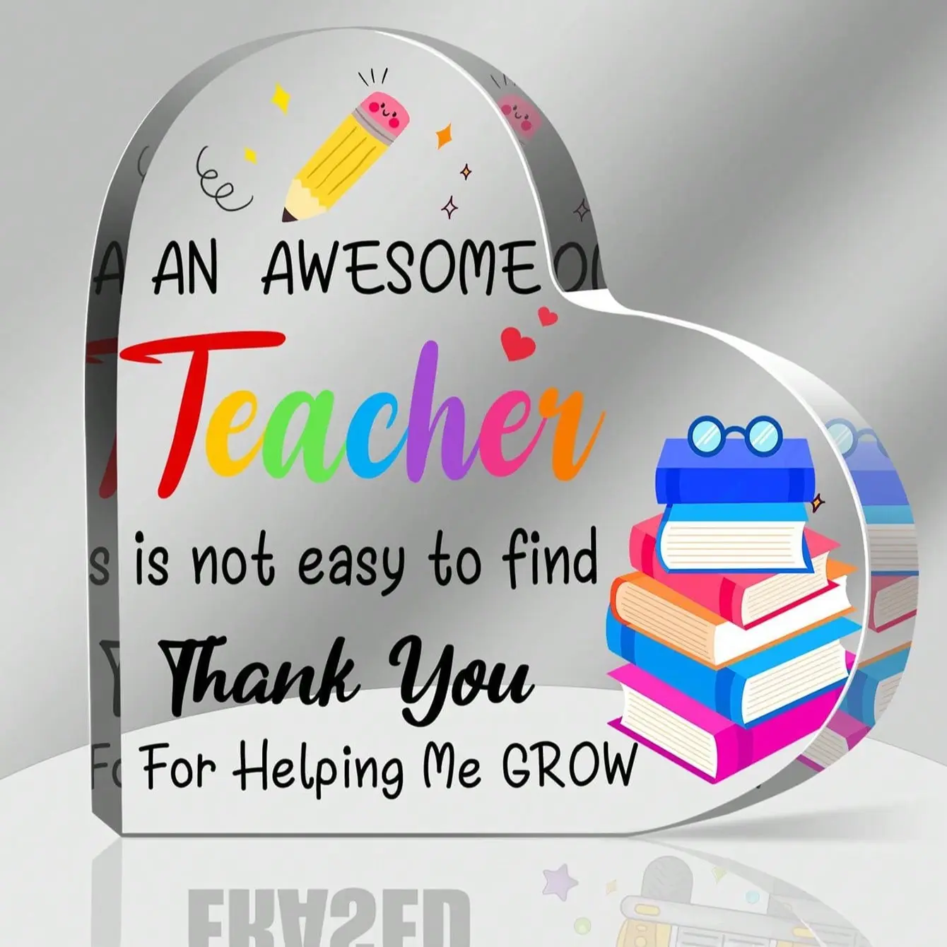 Acrylic Heart-Shaped Gift for Teacher Home Decor, Thank You for Helping Me Grow, Awesome Teacher Appreciation Pendant Print, Acrylic Plaque Sign, Acrylic Signage Plaque, Decorative Plaque Sign