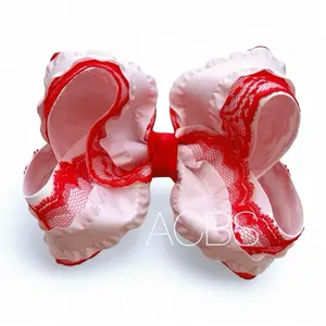 Hair Clips, Boutique Bows Red and White with ruffles