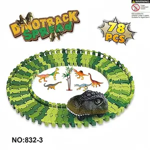 78pcs Realistic Dinosaur Scene Building Blocks, Electric Dinosaur Track Car Toy Set, DIY Roller Coaster Electric Train, Birthday Gift