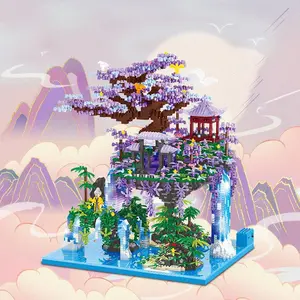 Architecture Series Cherry Blossom Style Mini Building Blocks, Halloween Thanksgiving Christmas Gifts, Cp1073 Model, No Battery Required