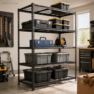 Heavy Duty 5-Tier Adjustable Steel & Stainless Steel Garage Storage Rack, 48"W x 24"D x 72"H Powder Coated, Boltless Setup, 4000lb Total Load Capacity, Organizer for Boxes, Workshop Home Holder