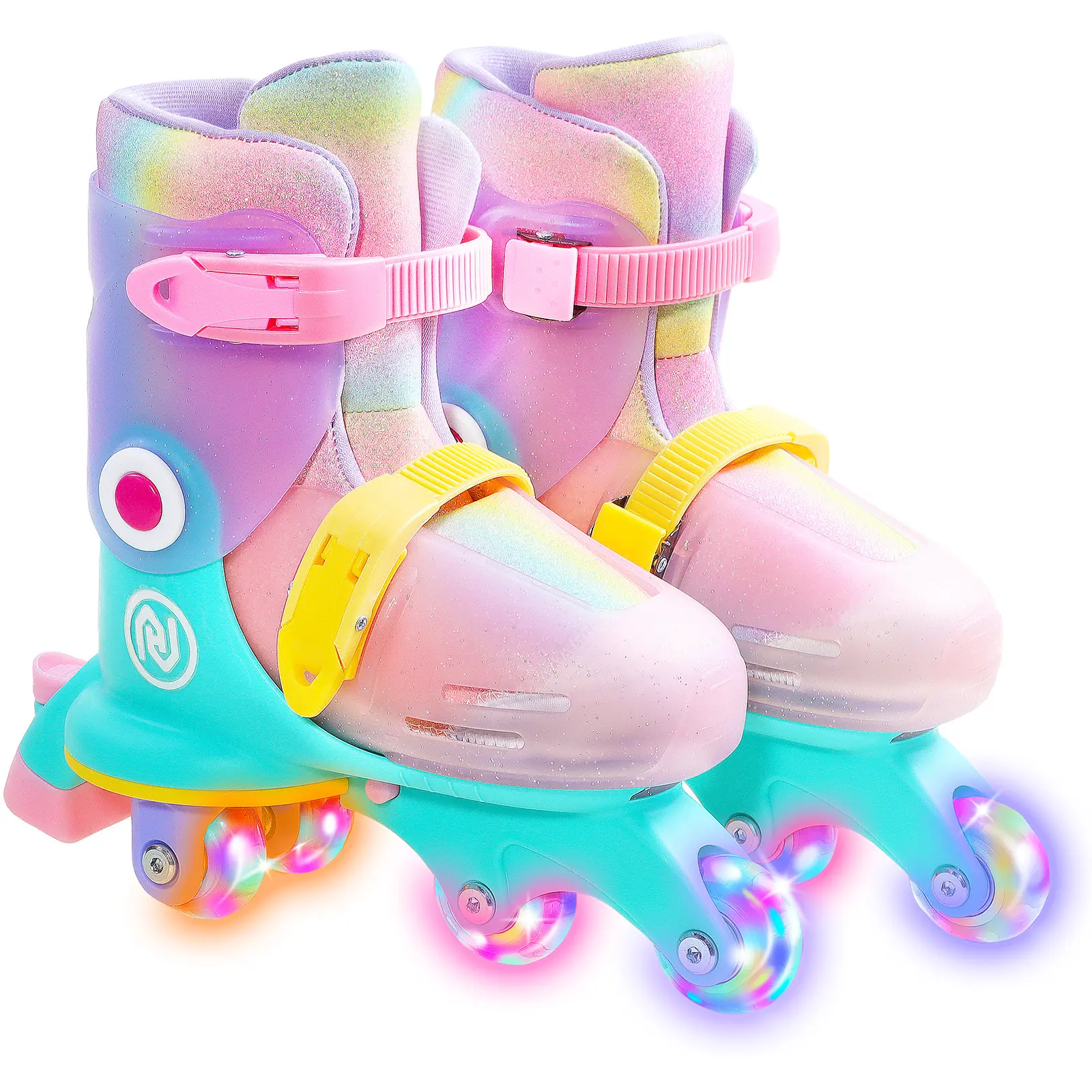JajaHoho Roller Skates for Kids, Adjustable Convertible 2-in-1 Skates, Age 3-7,Junior Size 7-12, Tri-Wheels to Inline Skates 3 Wheels, Inline Skates for Boys Girls Toddler (Macaron)