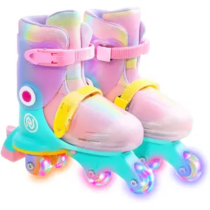 JajaHoho Roller Skates for Kids, Adjustable Convertible 2-in-1 Skates, Age 3-7,Junior Size 7-12, Tri-Wheels to Inline Skates 3 Wheels, Inline Skates for Boys Girls Toddler (Macaron)