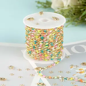 4Meters Colorful Oil Drip Cable Chain for Jewelry Making, Stylish and Elegant Necklace Making Chain, DIY Jewelry Supplies Findings (Bagged, No White Bearings)