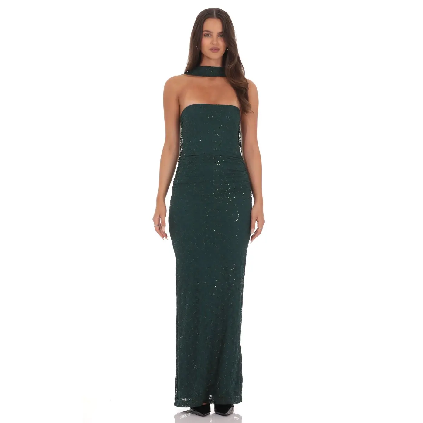 Lucy in the Sky Sequin Scarf Lace Maxi Dress in Green - TikTok Shop