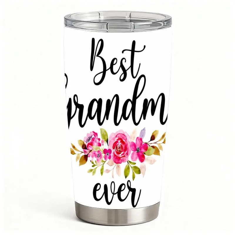 20oz Floral "Best Grandma Ever" Stainless Steel Vacuum Flask - Double-Wall Insulated, Leak-Proof Drinkware with Lid, Easy Filling & Cleaning, Ideal for Iced Tea & Coffee, Perfect Gifts for Birthday Holidays