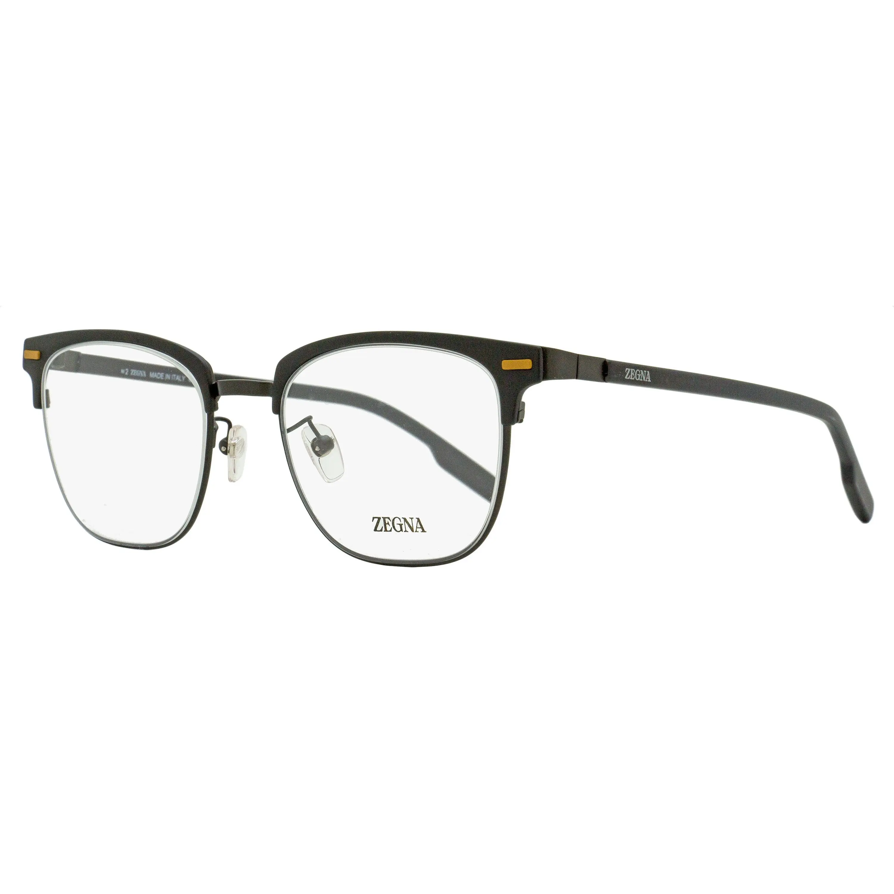 Zegna Browline Leggerissimo Eyeglasses EZ5250-H 002 - Matte Black, 52mm, Metal Frame Glasses, Square Lens Frames, Acetate Inserts, Browline Accents, Glass And Metal Frames