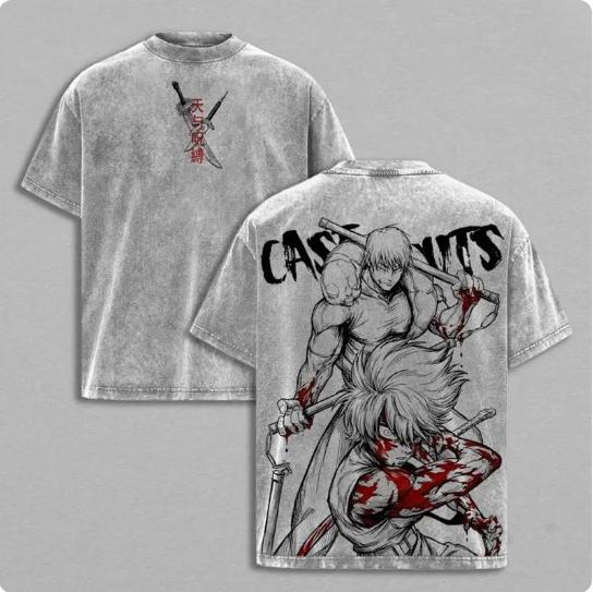 Maki Zenin x Toji Fushiguro Tee Washed – Jujutsu Kaisen Vintage Washed Heavy Cotton Oversized Anime Manga T-Shirt & Hoodie, Double Printed Dark Aesthetic Graphic, Heavenly Restriction Power Edition, Retro Unisex Streetwear JJK Merch funny graphic