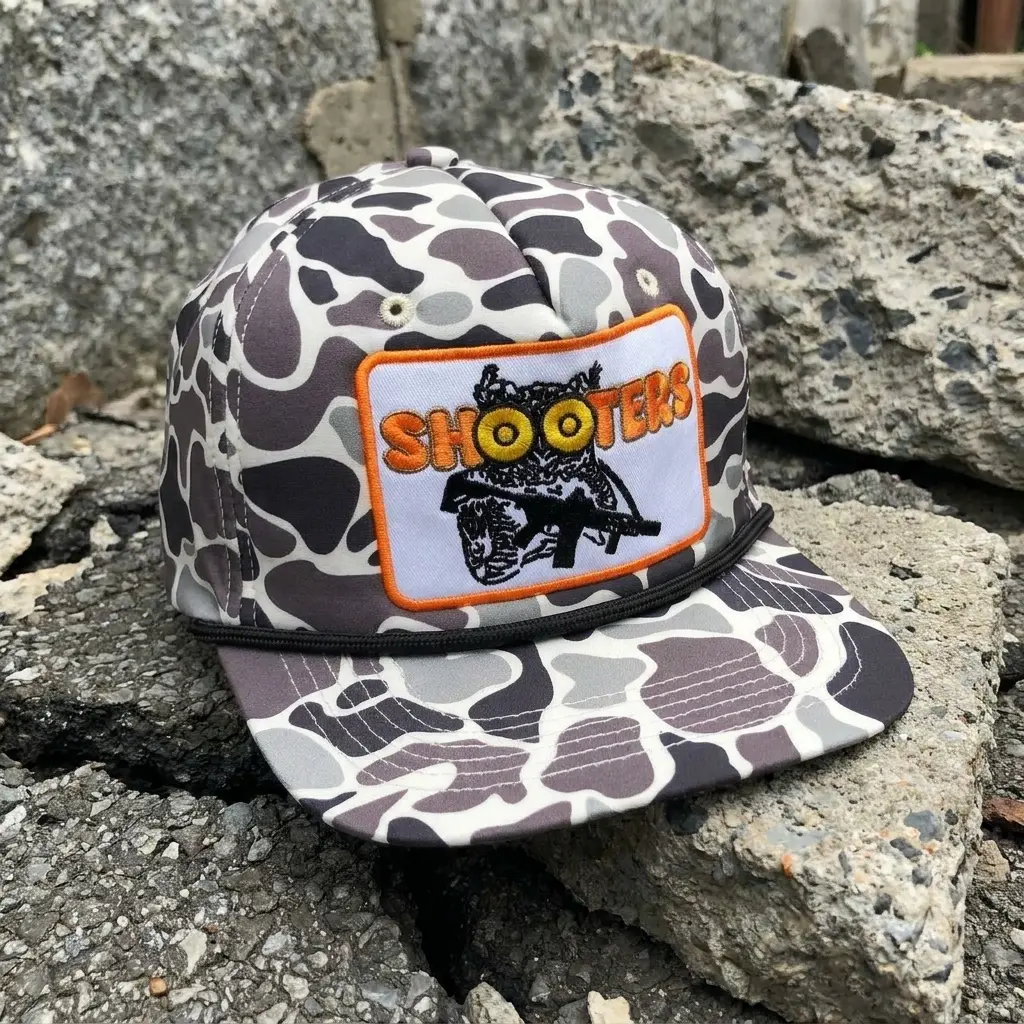 Camo Shooters Snapback Hat – Embroidered Hunting Owl Patch Cap, Vintage Duck Camo Flat Brim Outdoor Hat for Men