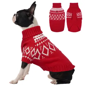 FUAMEY Doggy Sweaters Medium Size, Printed Warm Dog Sweater Cozy Pullovers, Thermal Pet Clothes Winter, Soft Turtleneck Shirt Thick Puppy Outfits for Dogs Female Male Christmas