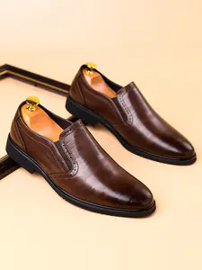 New Men's Casual Classic Leather Shoes, Business Daily Wear, Home Slip-On, One-Step On, Colors, Lightweight Loafers, Rubber