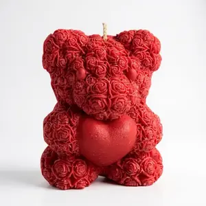 Rose Teddy Bear Candle, Handcrafted Beeswax Flowers with Heart, Romantic, Unique Luxury for Women Valentine/Birthday/Wedding,Home Decor Crafts