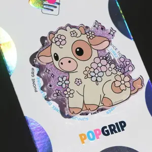 POPGRIP Spring Flower Cow Kindle Grip Sparkly Purple Resin Phone Grip MagSafe Compatible with Strong Magnetic Attachment and Adapter Ring Included