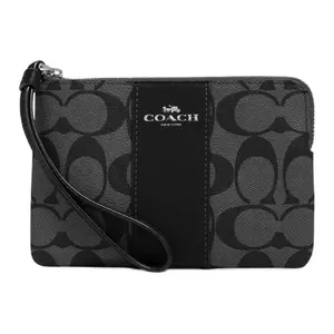 Coach Corner Zip Wristlet 15 Top-Zip Closure Coated Canvas and Recycled Leather Mini Handbag for Women in Black