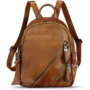 Vintage Genuine Leather Backpack for Women Cowhide Soft Real Leather Fashion Knapsack Purse Rucksack Daypack Bag