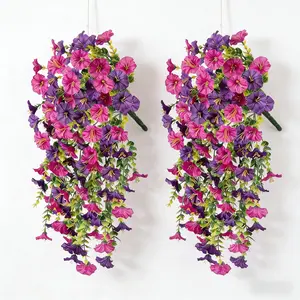 4PCS Mixed-Color Artificial Morning Glory Hanging Vines | UV Resistant Faux Hanging Flowers for Outdoor Porch, Patio, Balcony, Wedding & Home Decor