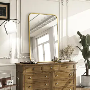 Tabletop or Wall Mount Mirror – Rounded Corner Aluminum Frame Rectangular Mirror, Leans or Hangs, Sizes 20" to 48", for Entryway, Dressing Table, Bathroom