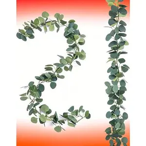 Handmade Faux Eucalyptus Garland - 2 Pack Silk Leaf Greenery Vines - Realistic Silver Dollar Eucalyptus Decor - Wedding Backdrop Indoor Outdoor - Arch Wall Decoration for Home & Events Decorative Fruit Plants Hanging Water Proof Ornaments