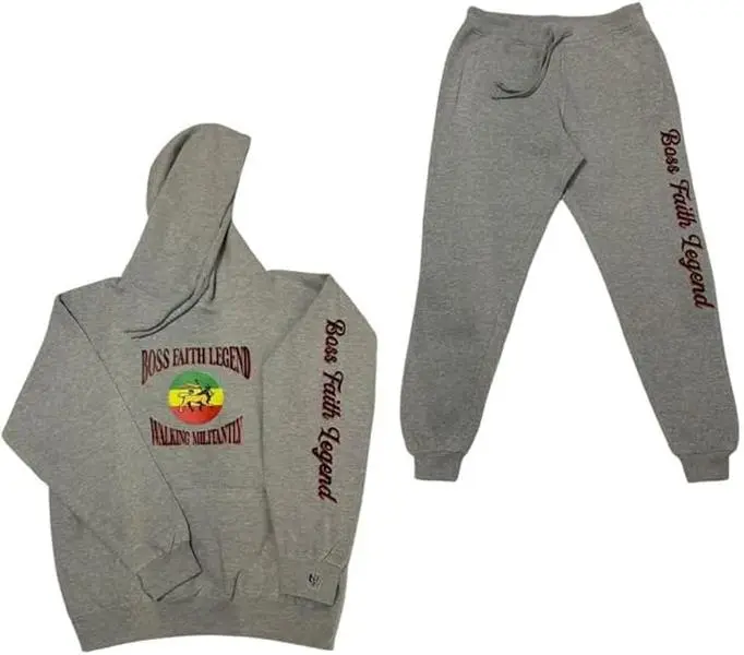 Boss Faith Legend Sweatsuit Set, Gray Hoodie and Joggers, Rasta Design