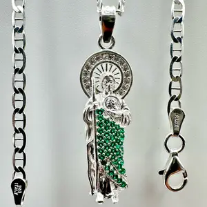 925 Sterling Silver Patron Saint Necklace for Women and kids with Marine Chain - 22 Inches