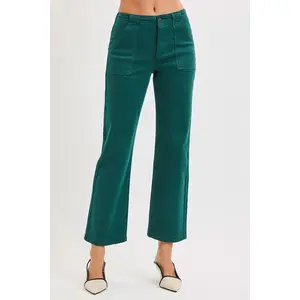 RISEN High Rise Ankle Flare Patch Pocket Jeans