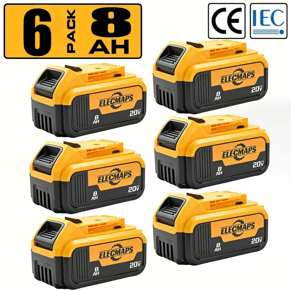 ELECMAPS 8000mAh lithium battery cordless power tool pack, compatible with DeWalt 20V cordless tools, includes battery and charger, large capacity, durable, electrician’s tool accessories