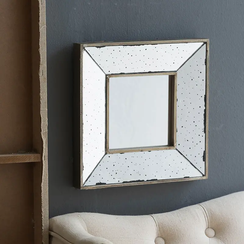 12x12 in Distressed Silver Square Glass Vintage Wall Mirror - Light, Minimalist Non-Ornate Home Improvement Bathroom Fixture for Living Rooms, Makes Room Appear More Spacious
