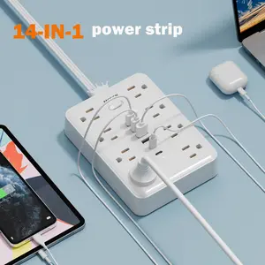White Socket Modern MCSCN Ultra Thin Flat Plug Surge Overload Protector Power Strip Wall Outlet with 8 AC Power Outlets 6 USB (2 USB C) for Home Office Dorm Travel Essentials 15A 1875W UL Released (5FT)