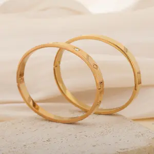 2 PCS 18K gold plated Bangles for Women High Polished Elegant Bracelet Holiday Jewelry Gifts