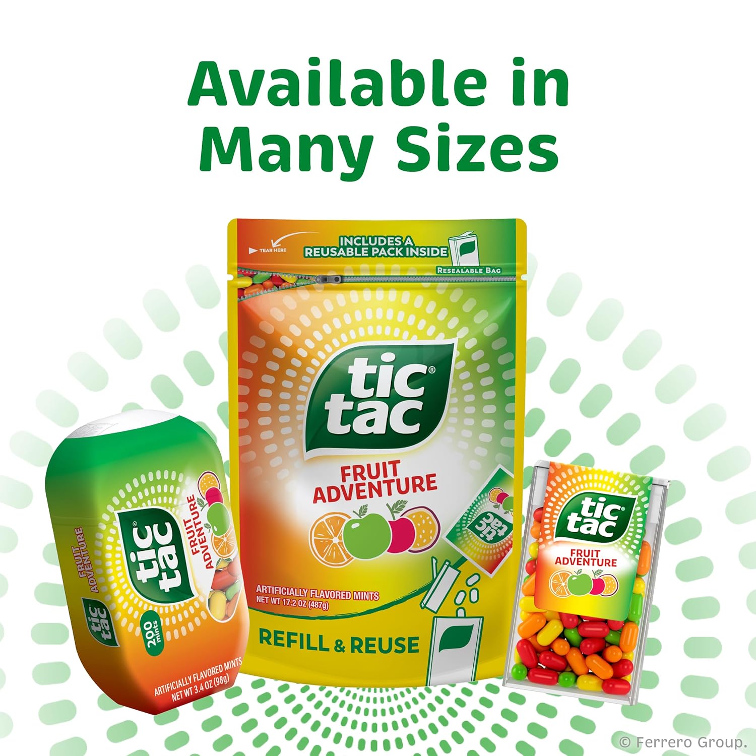 Tic Tac Fruit Adventure Candy Sweets, On-the-Go Pocket-Sized Mints, 100 Pieces Per Pack, Bulk 12-Pack, 1.7 oz Each, Sweet Candy Sweet Snack Bonbon
