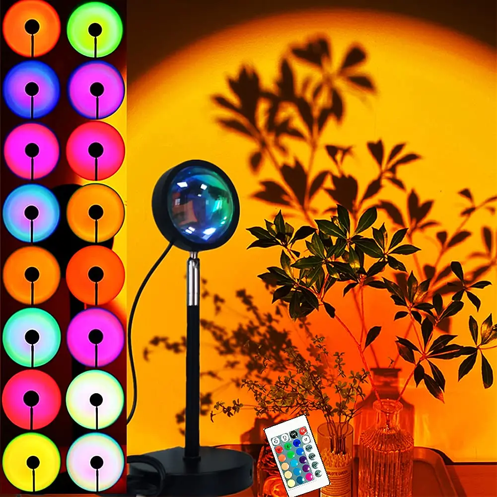 Sunset Lamp, 360° Rotation Sunset Projector Light,  Rainbow Projection Night Light, USB LED Atmosphere Lamp for Selfie, Photography, Bedroom Decor, Living Room & Home Ambiance Lighting