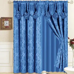 Sofia Rod Pocket Panel with Attached Valance - 54" x 84" + 18" - Classic Damask Pattern Red Jacquard Curtains for Elegant Home Decor