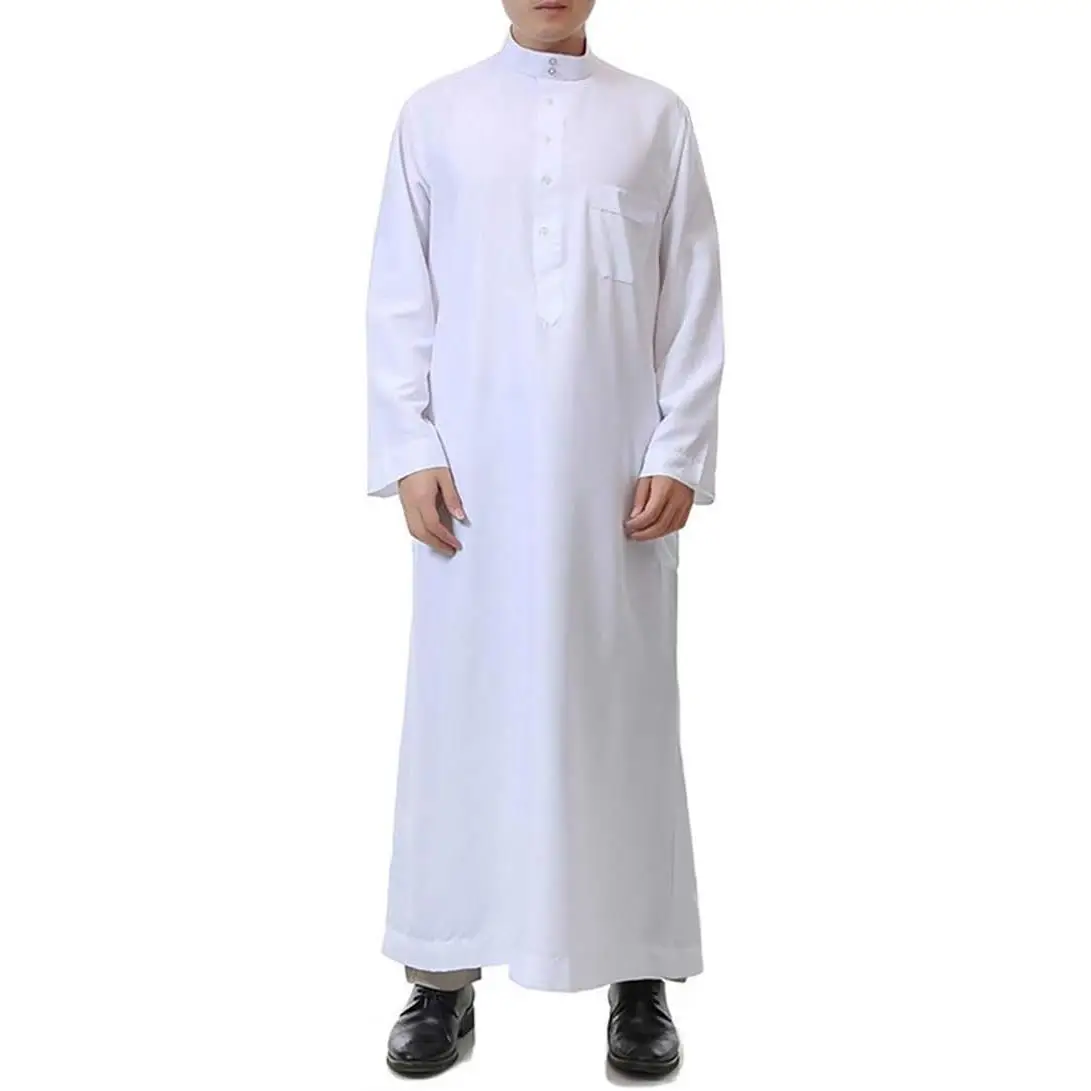 Muslim Men Long Sleeve Thobe Middle East Saudi Arab Kaftan Islamic Abaya Dress Dubai Robes