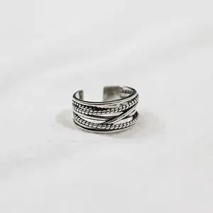 Retro Woven Layered Open Ring Bohemian-Style Twisted Stackable Statement Ring Adjustable Vintage Silver Finish for Everyday Wear