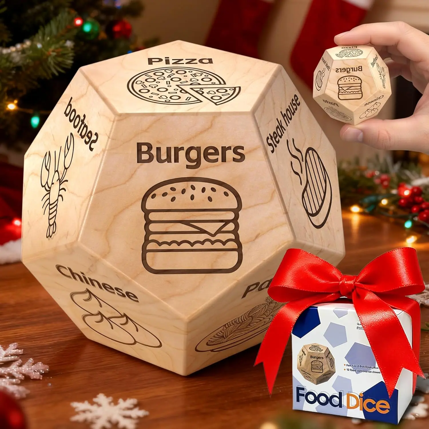 Pizza Food Decision Dice, 1 Count Creative Wooden Dice Toy, Funny Couple Game Props, Party Game Props, Birthday Gift for Boyfriend, Girlfriend, Husband, Wife, Valentine's Day, party!