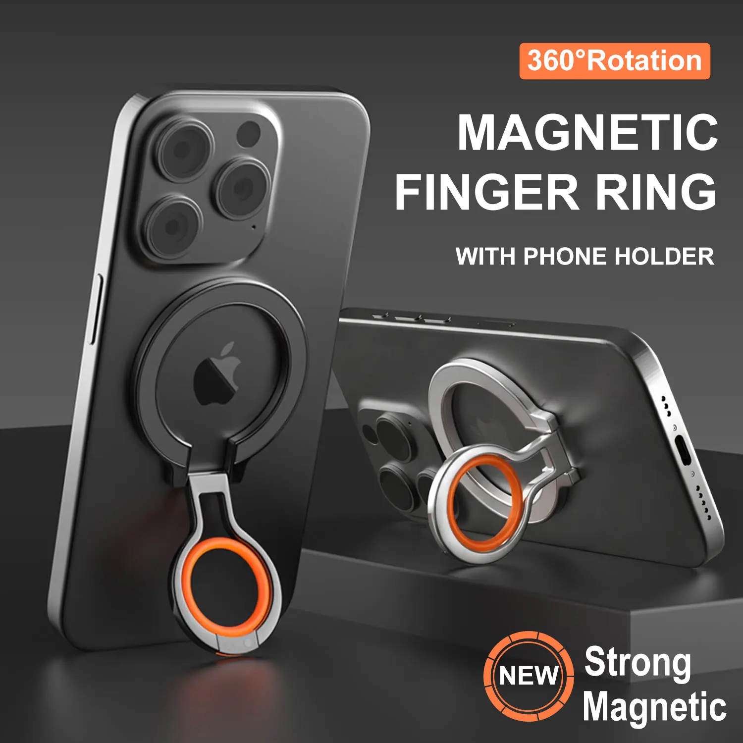 Magnetic Finger Ring Holder for iPhone 15 14 13 Pro Max Slim Metallic MagSafe Phone Grip Kickstand Desk Car Mount