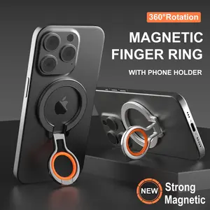 Magnetic Finger Ring Holder for iPhone 15 14 13 Pro Max Slim Metallic MagSafe Phone Grip Kickstand Desk Car Mount