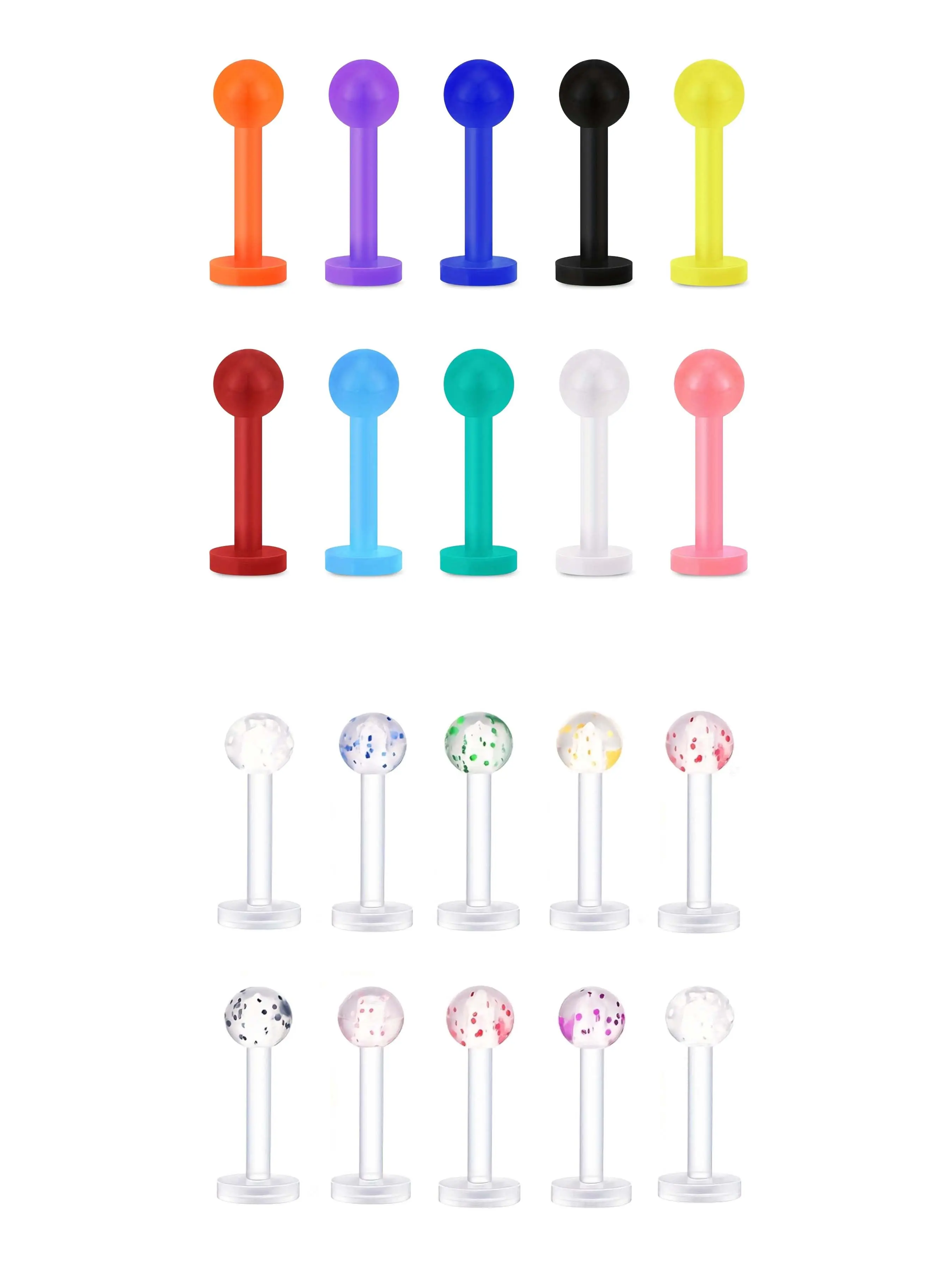 10pcs Multi-Colored Acrylic Plastic Lip Stud Lip Labret Studs Ear Bone Stud Set | Body Piercing Jewelry,Comfortable Non-Allergic