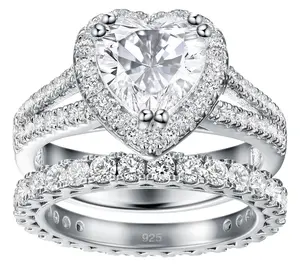 Moissanite Luxe Heart & Eternity Band Ring Set,Sterling