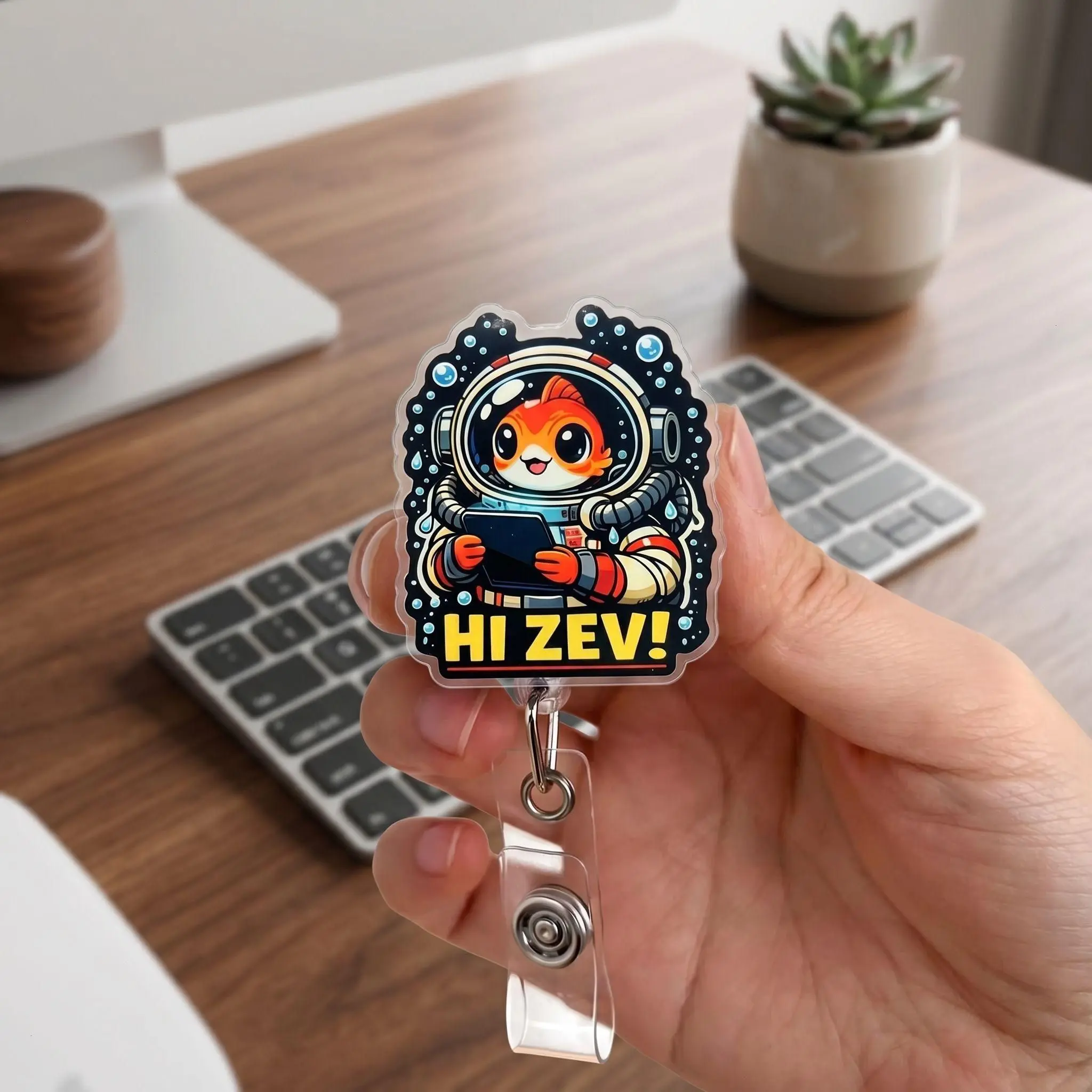 Hi Zev Badge Reel, Dungeon Crawler Carl Retractable ID Holder, Zev Dungeon Manager Name Tag Clip, Hardcore Reader Gift, Princess Donut Approved Accessory