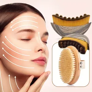 Lymphatic Contour Face Brush, Pig Bristle Body Dry Brush, Exfoliating Blood Circulation Body Massage Brush, Facial Brush, Smoothing Body Brush